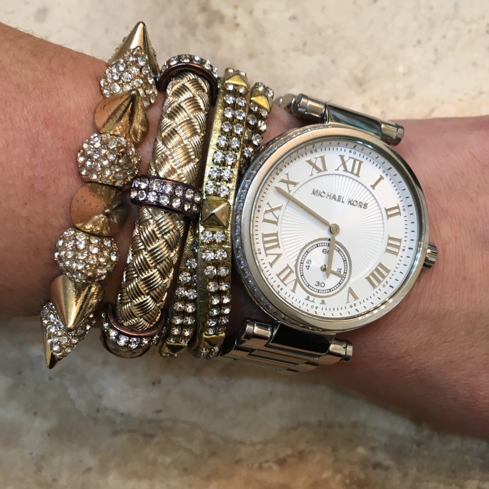 2 pc. Stretch Metal & Rhinestone Bracelets